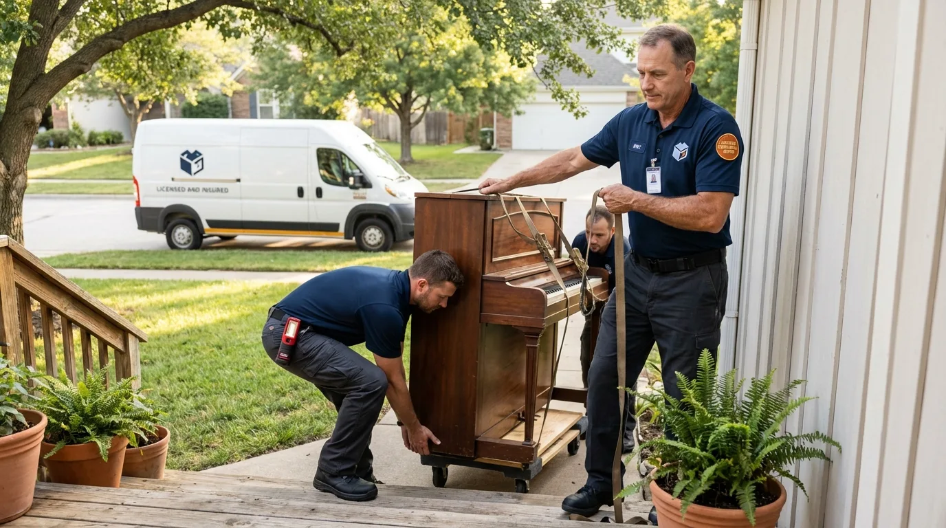 Licensed piano movers securing grand piano in Wheelersburg, OH