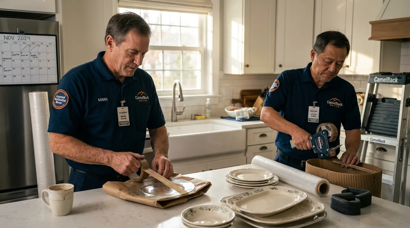 Professional crew packing kitchen dishware in Wheelersburg, OH